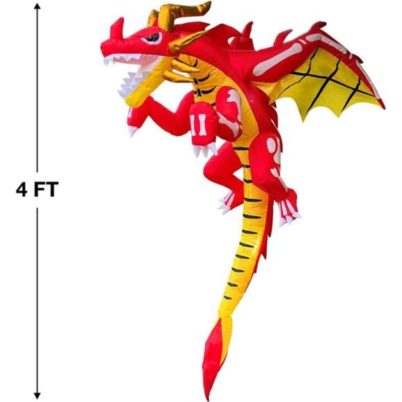 4 FT Halloween Inflatable Hanging Skeleton Dragon Blow up...